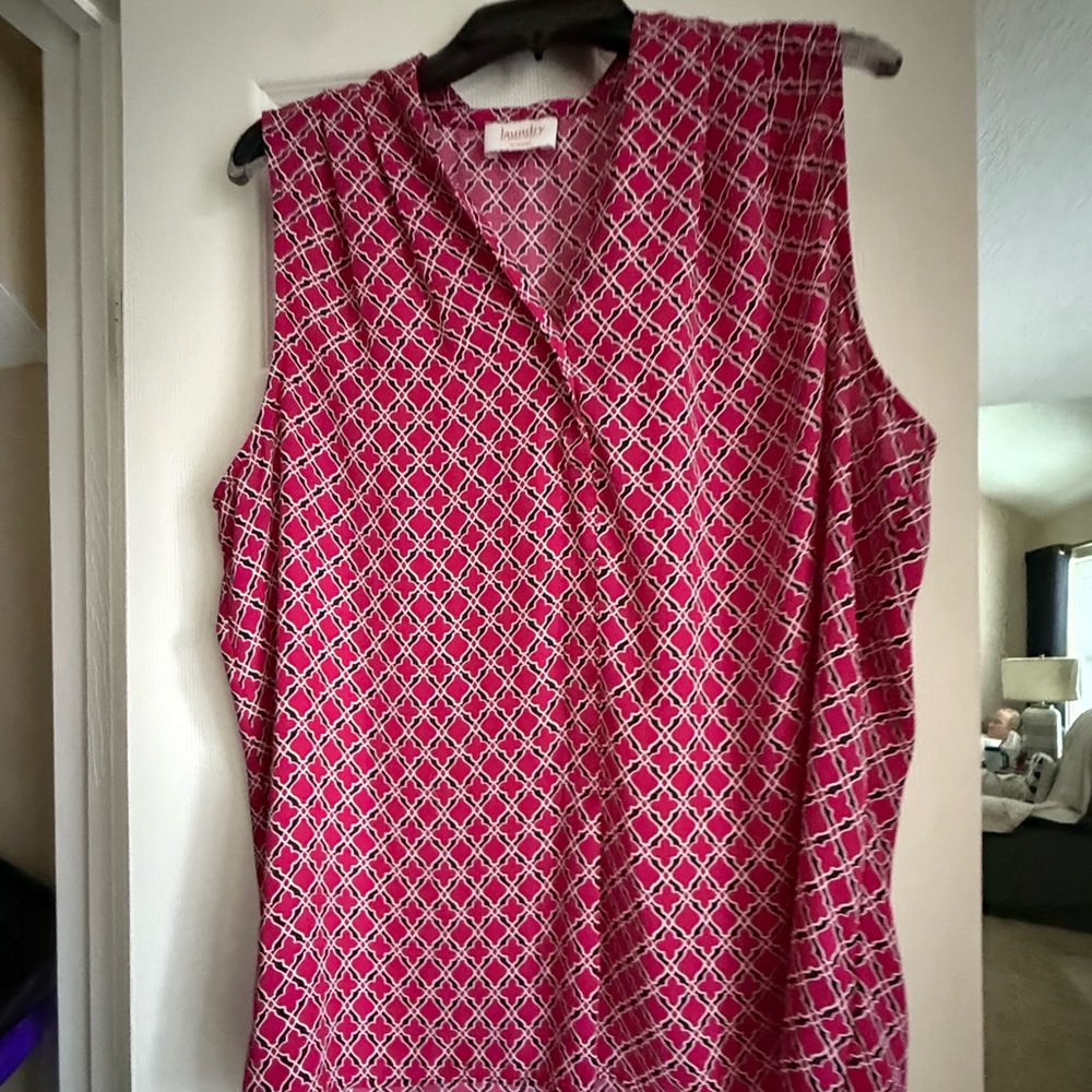 Laundry By Shelli Segal Pink and White Sleeveless Wrap Blouse